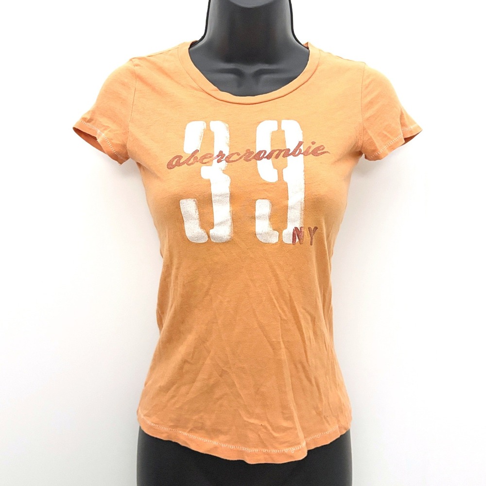 y2k slim fit baby tee Abercrombie T-Shirt Vintage Graphic 39 Logo Medium Orange